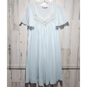 VTG Union USA Miss Elaine Classics Blue Flowing Nightgown Lace Antron Nylon Sz S